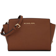 Michael Kors Selma Saffiano Leather Medium Messenger Bag- Luggage
