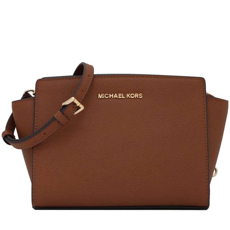 Michael Kors Selma Saffiano Leather Medium Messenger Bag- Luggage