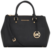 Michael Kors Sutton Medium Saffiano Leather Satchel Bag- Black