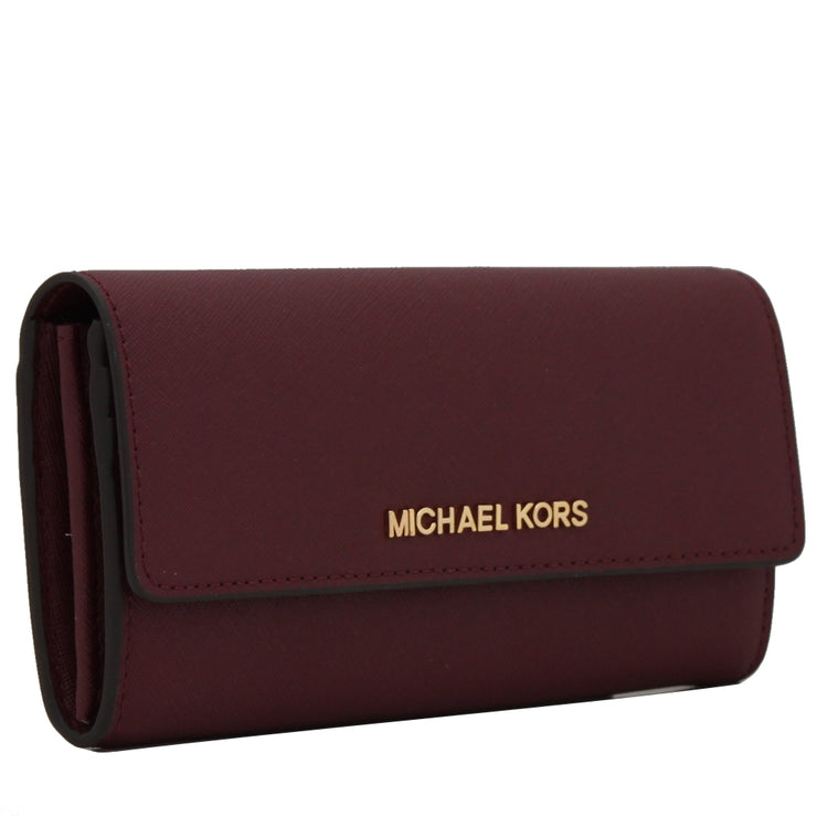 Michael Kors Jet Set Travel Saffiano Leather Carryall Continental Wallet- Cinnabar