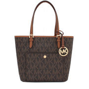 Michael Kors Jet Set Travel Medium Logo Snap Pocket Tote Bag- Brown