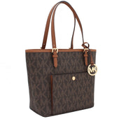 Michael Kors Jet Set Travel Medium Logo Snap Pocket Tote Bag- Brown