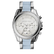 Michael Kors Watch MK6137- Blair Stainless Steel with Blue Resin Accents Chronograph Ladies Watch