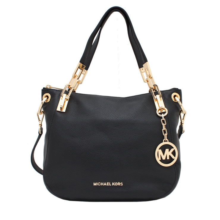 Michael Kors Brooke Leather Medium Shoulder Tote Bag- Black