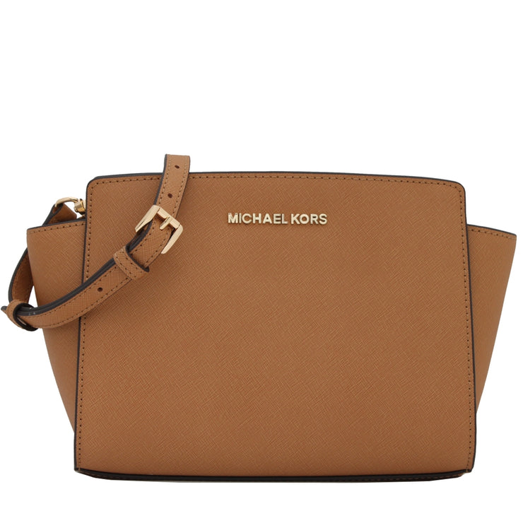 Michael Kors Selma Saffiano Leather Medium Messenger Bag- Peanut