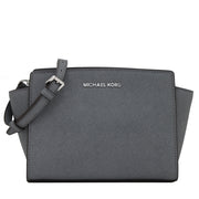 Michael Kors Selma Medium Saffiano Leather Messenger Bag- Heather Grey