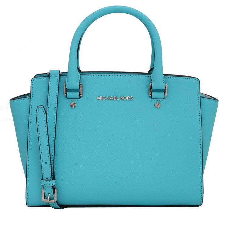 Michael Kors Selma Saffiano Leather Medium Satchel Bag- Aquamarine