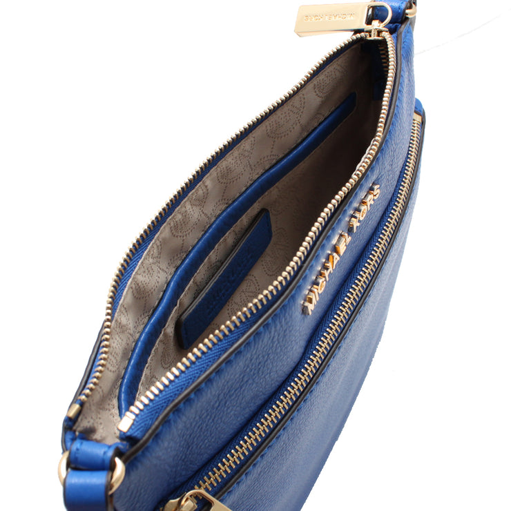 Michael Kors Riley Small Flat Pebbled-Leather Crossbody Bag- Tile Blue