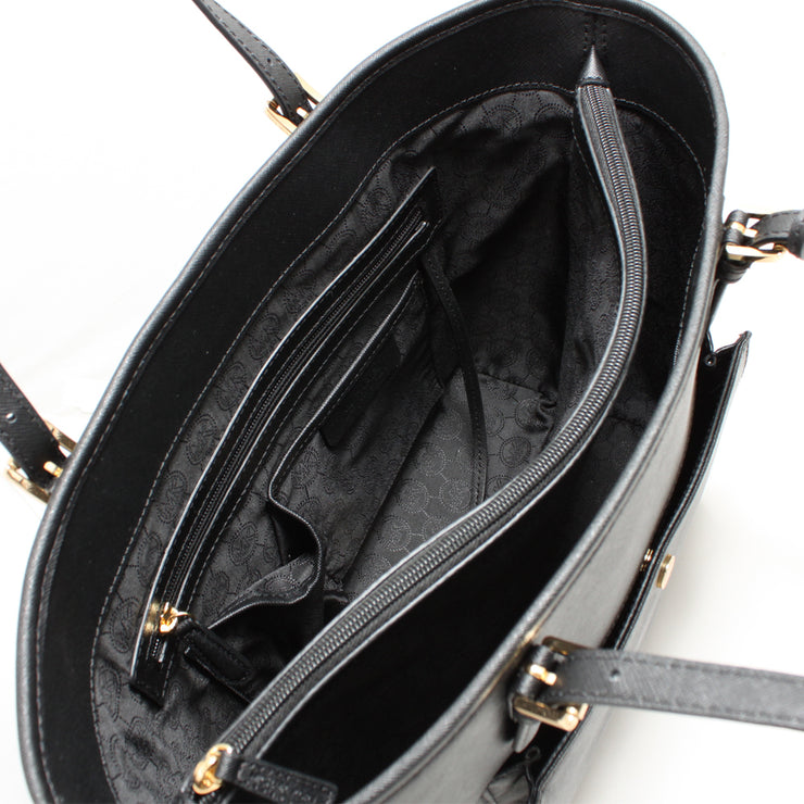 Michael Kors Jet Set Leather Large Snap Pocket Tote Bag- Black