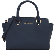 Michael Kors Selma Saffiano Leather Medium Satchel Bag- Navy