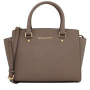Michael Kors Selma Saffiano Leather Medium Satchel Bag- Dark Dune