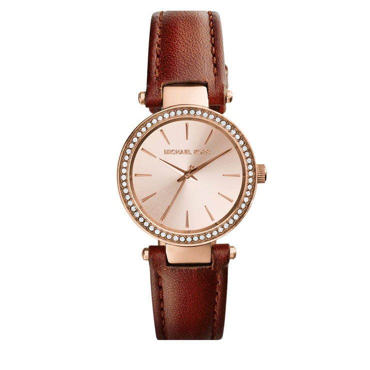 Michael Kors Watch MK2353- Petite Darci Crystal Bezel Brown Leather Ladies Watch