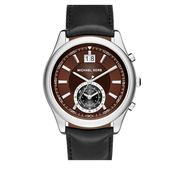 Michael Kors Watch MK8415- Aiden Black Leather Chronograph Men Watch