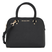 Michael Kors Cindy Medium Dome Saffiano Leather Satchel Bag- Black