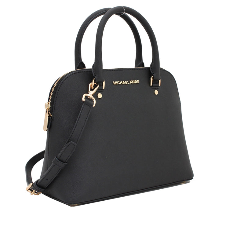 Michael Kors Cindy Medium Dome Saffiano Leather Satchel Bag- Black