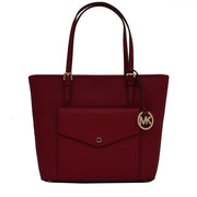 Michael Kors Jet Set Travel Large Saffiano Leather Top Zip Pocket Tote Bag- Cherry