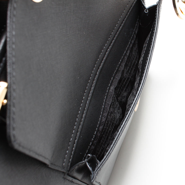 Michael Kors Jet Set Travel Large Saffiano Leather Top Zip Pocket Tote Bag- Black