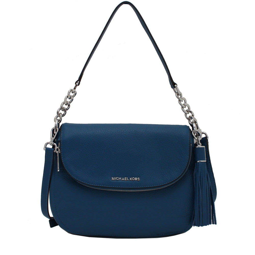 Michael Kors Bedford Tassel Medium Leather Convertible Shoulder Bag- Steel Blue