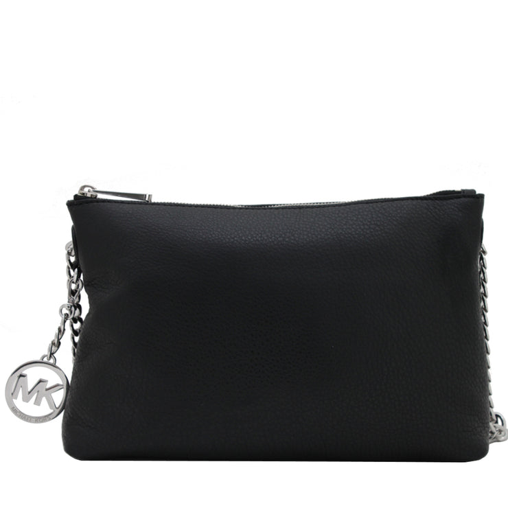 Michael Kors Jet Set Chain Leather Top Zip Messenger Bag- Black- Silver