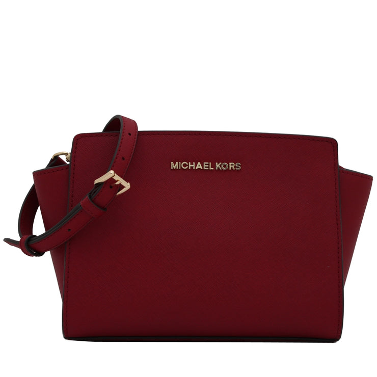 Michael Kors Selma Saffiano Leather Medium Messenger Bag- Cherry