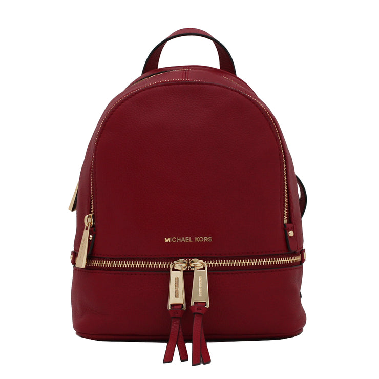 Michael Kors Rhea Zip Extra-Small Leather Back Pack Bag- Cherry