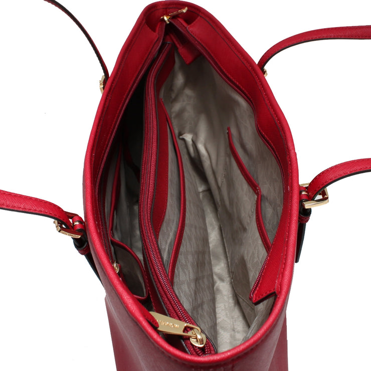 Michael Kors Jet Set Travel Saffiano Leather Top-Zip Multi-Functional Medium Tote Bag- Acorn
