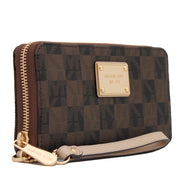 Michael Kors Jet Set Travel Tech Continental Wallet Wristlet- Black- Brown