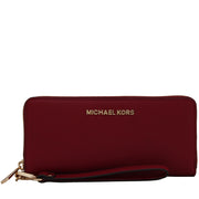 Michael Kors Jet Set Travel Leather Continental Wallet Wristlet- Cherry