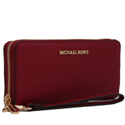 Michael Kors Jet Set Travel Leather Continental Wallet Wristlet- Cherry