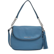 Michael Kors Bedford Tassel Medium Leather Convertible Shoulder Bag- Sky