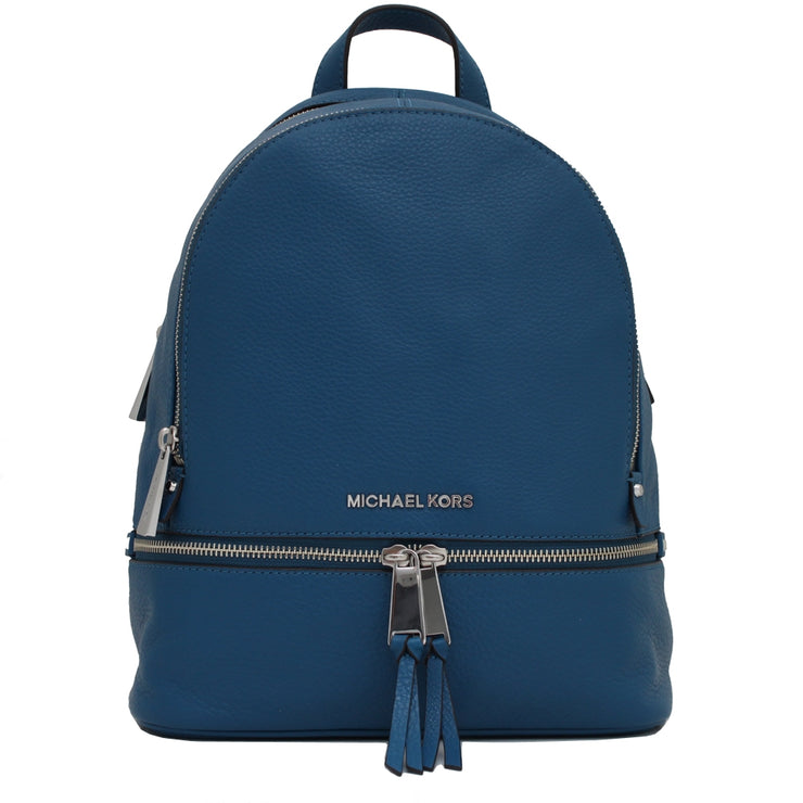 Michael Kors Rhea Zip Small Leather Back Pack Bag- Steel Blue