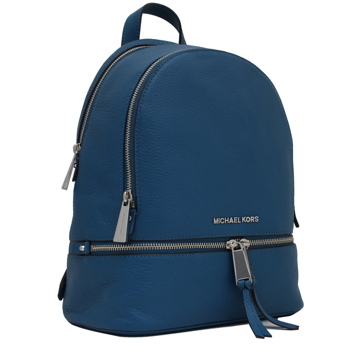 Michael Kors Rhea Zip Small Leather Back Pack Bag- Steel Blue