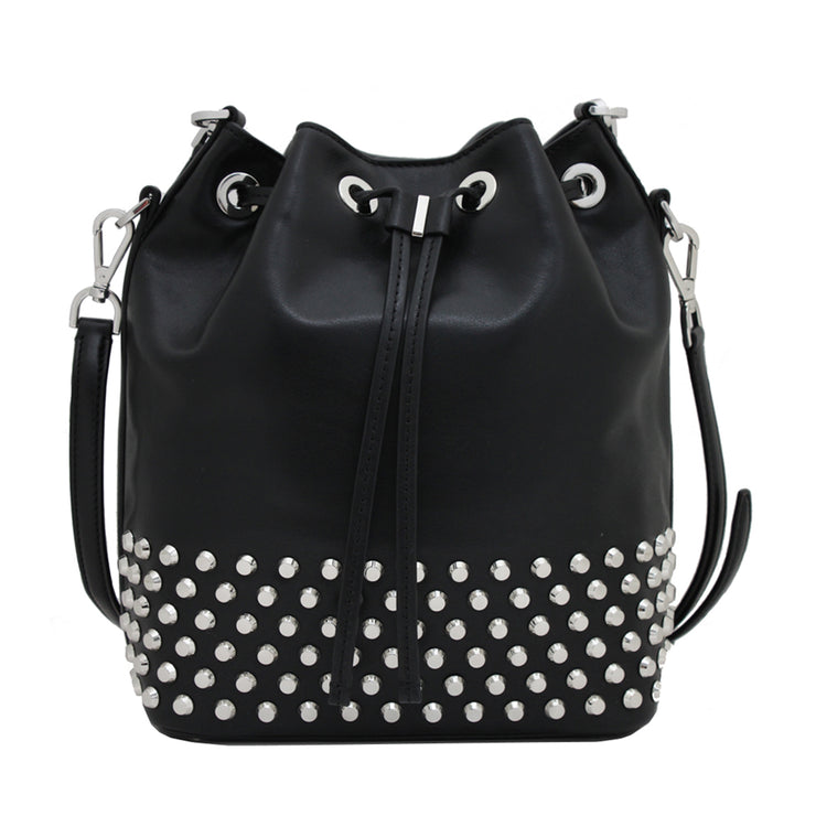 Michael Kors Dottie Large Studded Leather Bucket Bag- Black