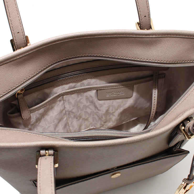 Michael Kors Jet Set Leather Large Top-Zip Snap Pocket Tote Bag- Dark Dune