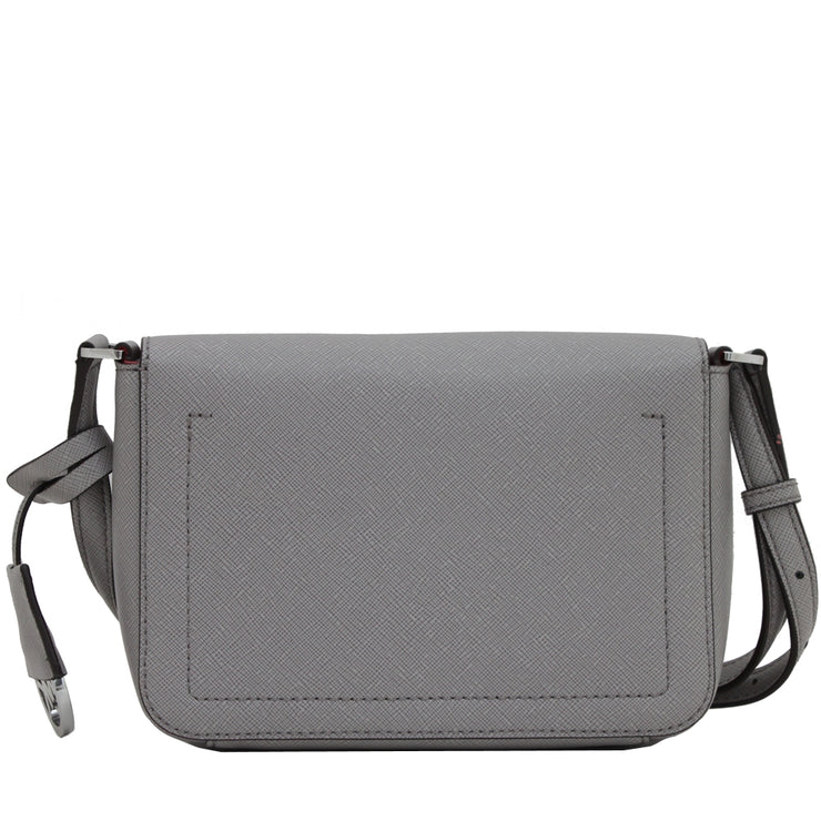 Michael Kors Greenwich Small Flap Leather Crossbody Bag- Pearl Grey- Coral