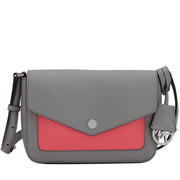 Michael Kors Greenwich Small Flap Leather Crossbody Bag- Pearl Grey- Coral