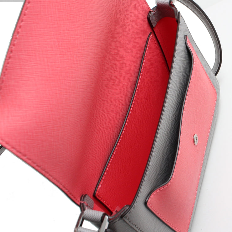 Michael Kors Greenwich Small Flap Leather Crossbody Bag- Pearl Grey- Coral