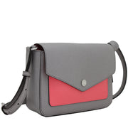 Michael Kors Greenwich Small Flap Leather Crossbody Bag- Pearl Grey- Coral