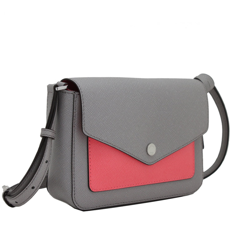 Michael Kors Greenwich Small Flap Leather Crossbody Bag- Pearl Grey- Coral