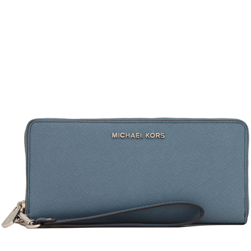 Michael Kors Jet Set Travel Saffiano Leather Continental Wallet Wristlet-  Denim