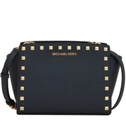 Michael Kors Selma Saffiano Leather Studded Medium Messenger Bag- Navy