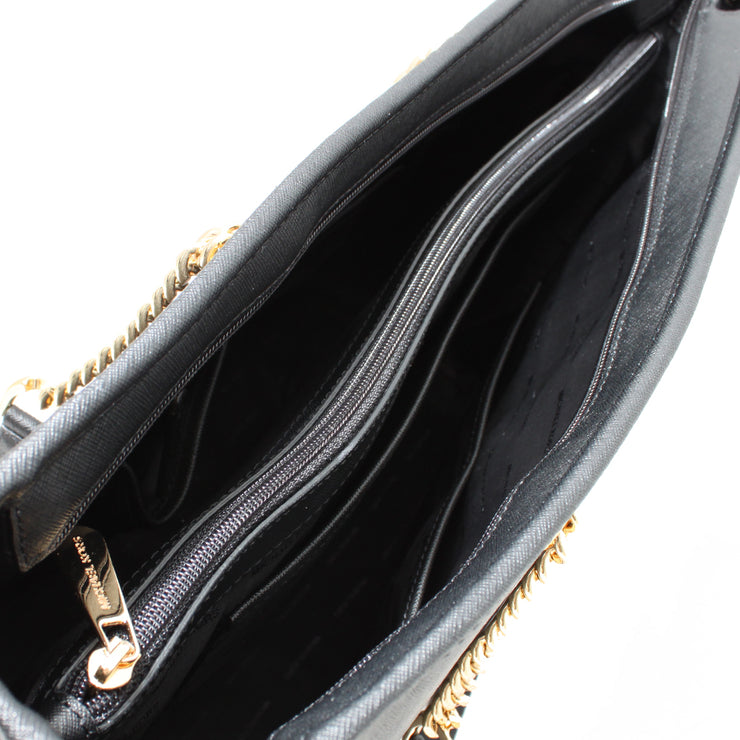 Michael Kors Jet Set Travel Chain Medium Saffiano Leather Top-Zip Multi-Function Tote Bag- Black