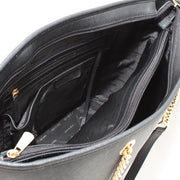 Michael Kors Jet Set Travel Chain Medium Saffiano Leather Top-Zip Multi-Function Tote Bag- Black