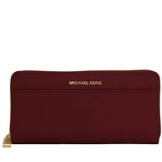 Michael Kors Jet Set Saffiano Leather Pocket Zip Around Continental Wallet- Mulberry