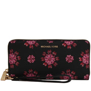 Michael Kors Jet Set Travel Leather Continental Wallet Wristlet- Black- Ultra Pink