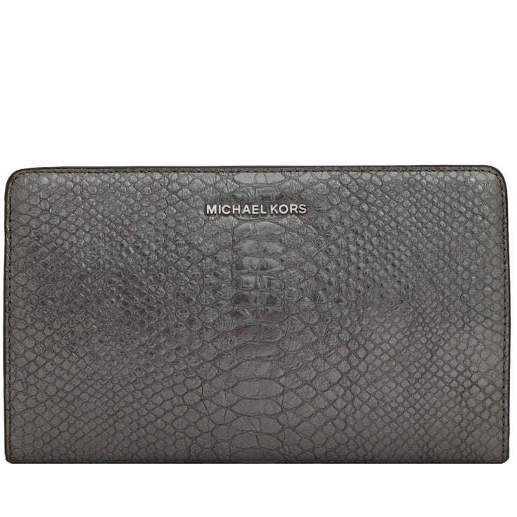 Michael Kors Embossed Leather Large Crossbody Clutch Bag- Pewter