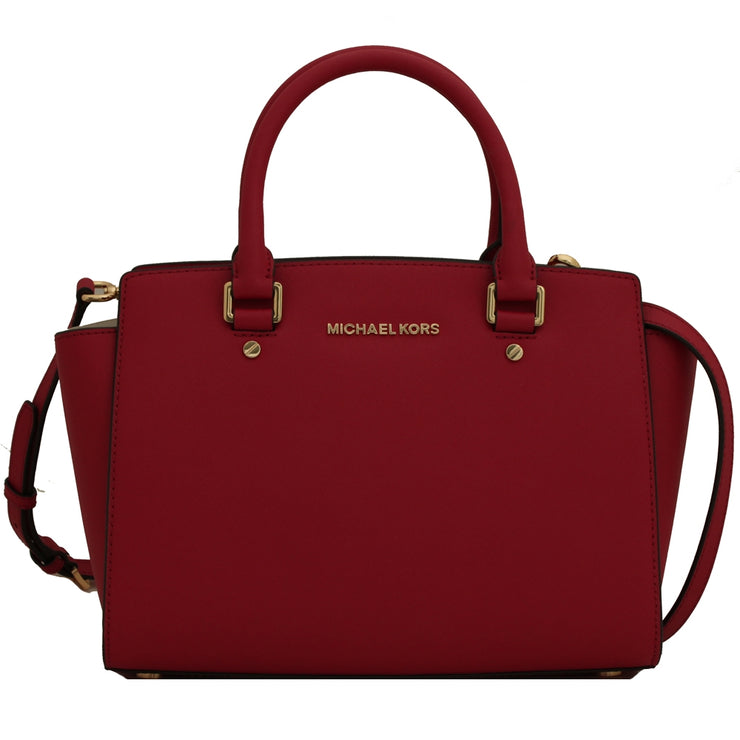 Michael Kors Selma Saffiano Leather Medium Satchel Bag- Cranberry