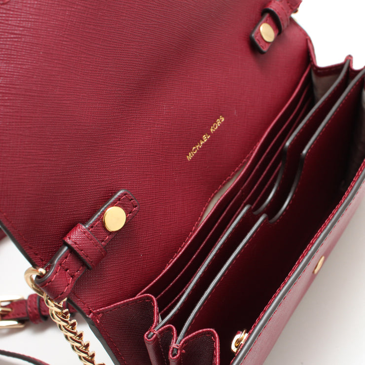 Michael Kors Jet Set Travel Medium Saffiano Leather Multifunctional Phone Crossbody  Wallet Handbag (Merlot) 