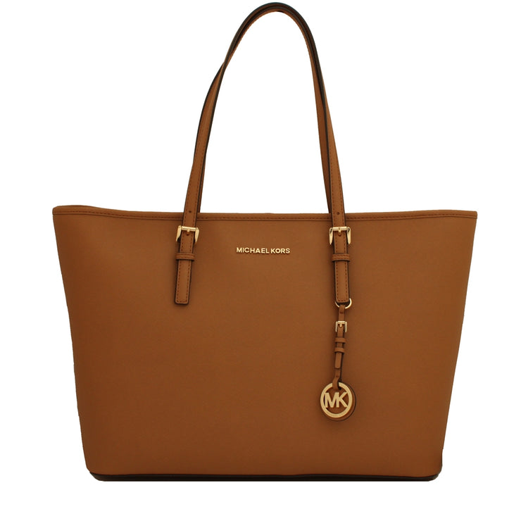 Michael Kors Jet Set Travel Saffiano Leather Top-Zip Multi-Functional Medium Tote Bag- Acorn