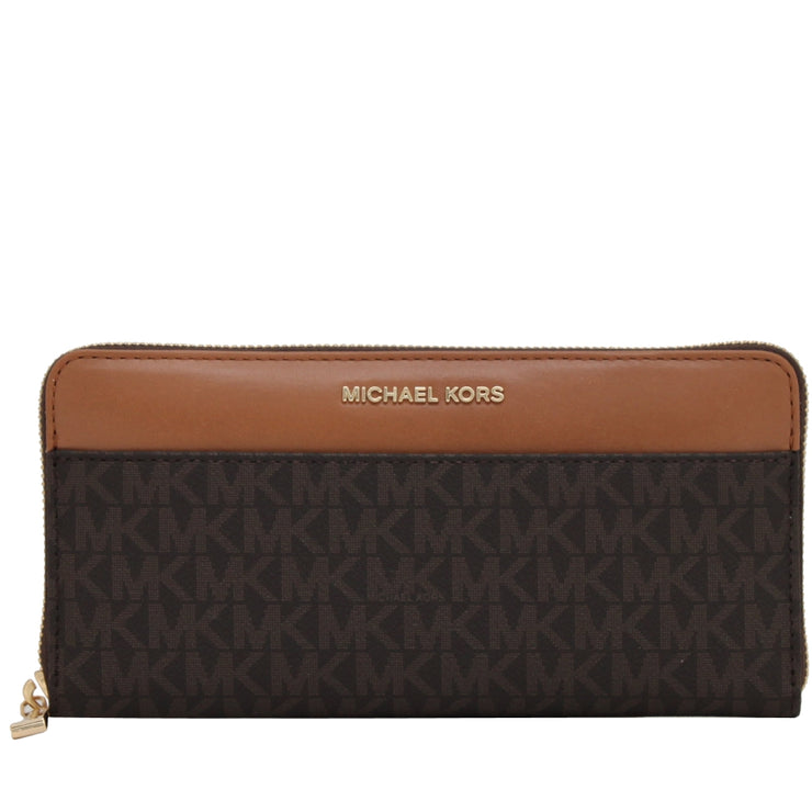 Michael Kors Mercer Logo Pocket Zip Around Continental Wallet- Brown